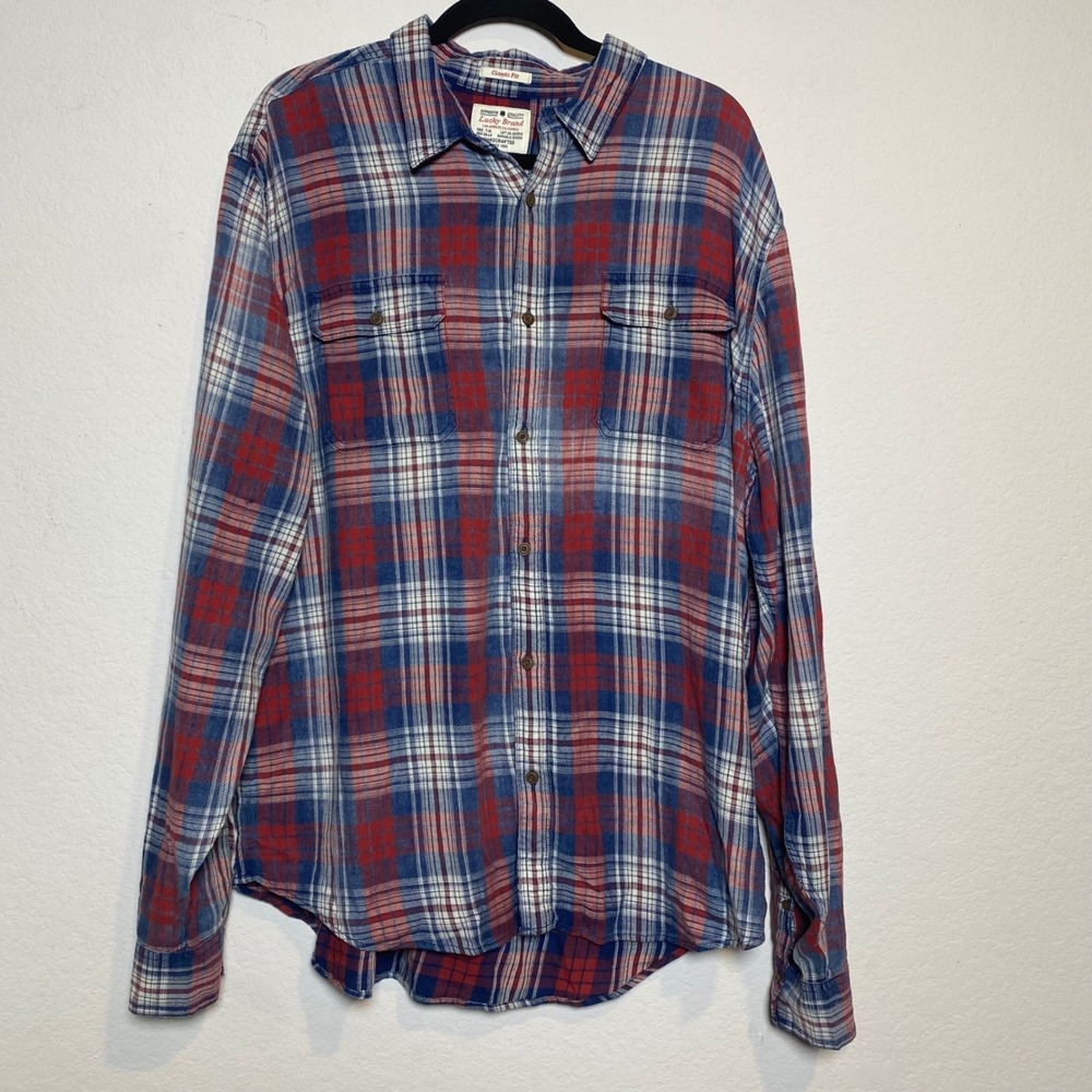 Lucky Brand Classic Red Flannel Mens XL Boho Casual Rustic Outdoor Plaid Western - Picture 1 of 13